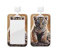 A Tiger Cub Id Badge Holder Waterproof Plastic Id Card Holder with Lanyard Work Badge Sleeve Name Protector Cover for TeacherWork Office Gifts