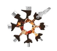 A Tiger Holding A Lantern 19-in-1 Snowflake Multi Tool, Stainless Steel Metal Snowflake Multitool with Keychain, Compact & Portable Tools for Outdoor Camping Survival Daily Use Gift for Men