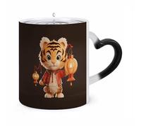 A Tiger Holding A Lantern Morphing Unique Style Art Mug, Funny Mug Heat Sensitive Ceramic Color Changing Personalized Magic Mug, Everyday Coffee Mugs