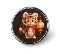 A Tiger Holding A Lantern Round Aluminum Alloy Pin Badge Lapel Pin | Lightweight Metal Brooch Pin Easy to Put on and Take off Backpack Pin for Jacket Shirt Bag