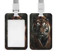 A Tiger Id Badge Holder with Lanyard, Clear Vertical Card Protector Waterproof, Breakaway Safety Neck Strap, Heavy Duty Name Tag Holder for Nurse Teacher Officer Staff Women Men