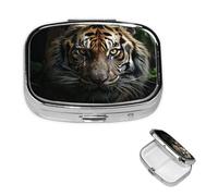 A Tiger in The Dark Pill Case Portable Square Pill Box 2 Compartment Pill Organizer Cute Travel Pill Container Vitamin Organizer for Purse Pocket Travel Gift