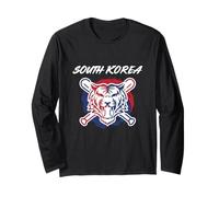A Tiger with Crossed Baseball Bats South Korea Pride Long Sleeve T-Shirt