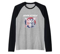 A Tiger with Crossed Baseball Bats South Korea Pride Raglan Baseball Tee