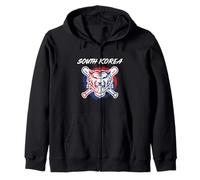 A Tiger With Crossed Baseball Bats South Korea Pride Zip Hoodie