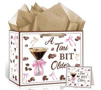 A Tini Bit Older Birthday Gift Bag for Women, White Espresso Martini Cocktail Favour Bag with Tissue Paper & Greeting Card, Funny Birthday Present Wrapping for 18th 21st 30th 40th Her Bridal Shower