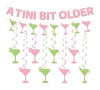 A Tini Bit Older Martini Party Decorations, Tiny Bit Older Fun Pink & Green Birthday Banner for Women with Hanging Swirls, Cocktail Themed Party Decor Supplies