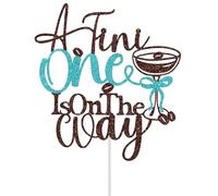A Tini One is on the Way Cake Topper, Coffee Baby Shower Decorations, Espresso Martini Baby 1st Birthday Decorations Brown & Blue Glitter