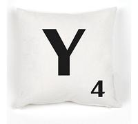 A to Z Alphabet Cushion Cover, White, Personalised Initial | Kids / Children Learning Gift, Letters Scrabble Design, Throw Pillow Case, 18x18" / 45x45cm