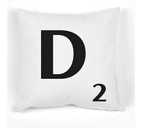 A to Z Alphabet Cushion Cover, White, Personalised Initial | Kids / Children Learning Gift, Letters Scrabble Design, Throw Pillow Case, 18x18" / 45x45cm