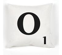 A to Z Alphabet Cushion Cover, White, Personalised Initial | Kids / Children Learning Gift, Letters Scrabble Design, Throw Pillow Case, 18x18" / 45x45cm