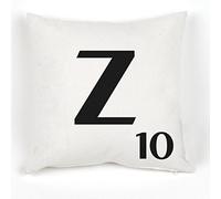 A to Z Alphabet Cushion Cover, White, Personalised Initial | Kids / Children Learning Gift, Letters Scrabble Design, Throw Pillow Case, 18x18" / 45x45cm