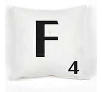 A to Z Alphabet Cushion Cover, White, Personalised Initial | Kids / Children Learning Gift, Letters Scrabble Design, Throw Pillow Case, 18x18" / 45x45cm