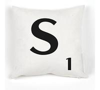 A to Z Alphabet Cushion Cover, White, Personalised Initial | Kids / Children Learning Gift, Letters Scrabble Design, Throw Pillow Case, 18x18" / 45x45cm