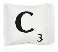 A to Z Alphabet Cushion Cover, White, Personalised Initial | Kids / Children Learning Gift, Letters Scrabble Design, Throw Pillow Case, 18x18" / 45x45cm