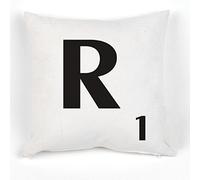 A to Z Alphabet Cushion Cover, White, Personalised Initial | Kids / Children Learning Gift, Letters Scrabble Design, Throw Pillow Case, 18x18" / 45x45cm