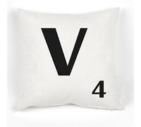 A to Z Alphabet Cushion Cover, White, Personalised Initial | Kids / Children Learning Gift, Letters Scrabble Design, Throw Pillow Case, 18x18" / 45x45cm