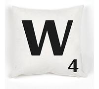 A to Z Alphabet Cushion Cover, White, Personalised Initial | Kids / Children Learning Gift, Letters Scrabble Design, Throw Pillow Case, 18x18" / 45x45cm