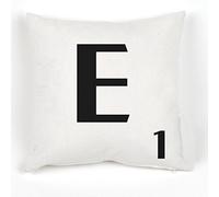 A to Z Alphabet Cushion Cover, White, Personalised Initial | Kids / Children Learning Gift, Letters Scrabble Design, Throw Pillow Case, 18x18" / 45x45cm