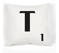 A to Z Alphabet Cushion Cover, White, Personalised Initial | Kids / Children Learning Gift, Letters Scrabble Design, Throw Pillow Case, 18x18" / 45x45cm