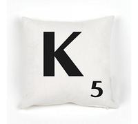 A to Z Alphabet Cushion Cover, White, Personalised Initial | Kids / Children Learning Gift, Letters Scrabble Design, Throw Pillow Case, 18x18" / 45x45cm