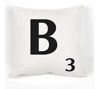 A to Z Alphabet Cushion Cover, White, Personalised Initial | Kids / Children Learning Gift, Letters Scrabble Design, Throw Pillow Case, 18x18" / 45x45cm