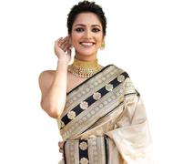 A To Z Cart Women's Litchi Silk Jacquard Saree Onam-New, Cream, Free Size