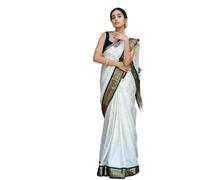 A To Z Cart Women's Litchi Silk Jacquard Saree Onam-New, White, Free Size