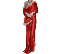 A To Z Cart Women's Satin Silk Solid Plain Saree Shiv Shakti-New, Red, Free Size