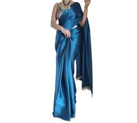 A To Z Cart Women's Satin Silk Solid Plain Saree Shiv Shakti-New, Teal, Free Size