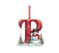 A to Z Initial Christmas Decorations, Acrylic Letter Tree Pendants with Santa Snowman Designs, Personalised DIY Craft Fillers for Xmas Tree Decor Stocking Stuffers, P