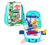A to Z Kids Medical Kit Backpack, Educational Doctor Play Set with Medical Tools, Turquoise