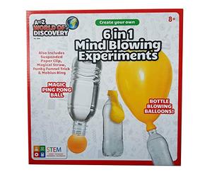 A to Z World of Discovery 6-in-1 Mind Blowing STEM Experiments Kit, Magic Ping Pong Ball and Balloon Tricks, Ages 8+
