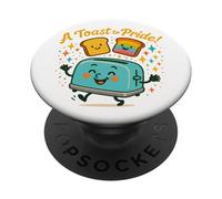 A Toast to Pride Cute Happy Toaster Rainbow Graphic PopSockets Adhesive PopGrip