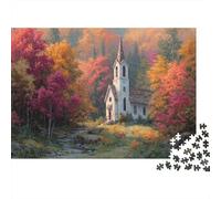 A Tranquil Quaker Church Amidst New England Foliage Jigsaw Puzzles for Adults And Kids. 1000 Pieces Whimsical Challenge Toy Educational Game Home Decor 52x38cm/1000pcs