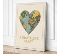 A Traveller's Heart Vintage Canvas Wall Art Print 30x20 Inch (76 x 51 cm)