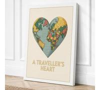 A Traveller's Heart Vintage Canvas Wall Art Print 36x24 Inch (91 x 61 cm)