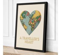 A Traveller's Heart Vintage Canvas Wall Art Print 36x24 Inch (91 x 61 cm)