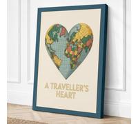 A Traveller's Heart Vintage Canvas Wall Art Print 36x24 Inch (91 x 61 cm)