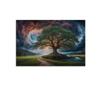 A Tree in The Field by The Stream Oil Painting Print Art Poster Poster Vintage Art, Wall Canvas, Decoration Aesthetic, Living Room, Kids Room Dormitory, Cafe, Bathroom, Suitable for Bedroom, Gym, Cool