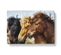 A Trio Of Horses Modern Art Canvas Wall Art Print Ready to Hang, Framed Picture for Living Room Bedroom Home Office Décor, 76x50 cm (30x20 Inch)