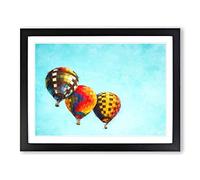 A Trio Of Hot Air Balloons Painting Modern Art Framed Wall Art Print, Ready to Hang Picture for Living Room Bedroom Home Office Décor, Black A3 (46 x 34 cm)