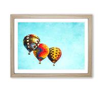 A Trio Of Hot Air Balloons Painting Modern Art Framed Wall Art Print, Ready to Hang Picture for Living Room Bedroom Home Office Décor, Oak A4 (34 x 25 cm)