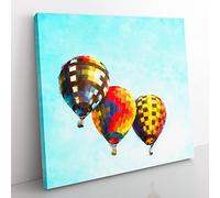 A Trio of Hot Air Balloons Painting Modern Canvas Wall Art Print Ready to Hang, Framed Picture for Living Room Bedroom Home Office Décor, 35x35 cm (14x14 Inch)