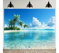 A tropical coconut tree beach background suitable for birthdays, holidays, parties, with multiple sizes to choose from 250x180CM