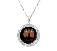 A True High Five Sloth Necklace For Women Charm Circle Pendant with Crystals Dainty Jewelry