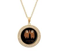 A True High Five Sloth Necklace For Women Charm Circle Pendant with Crystals Dainty Jewelry