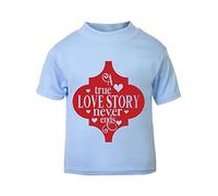 A True Love Story Never Ends (Romantic Quotes for Couples, Anniversary - red Arabesque Style) Short Sleeve Cotton Toddler t Shirt, 2-3 Years, Pastel Blue