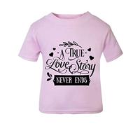 A True Love Story Never Ends [Style one] (Romantic Quotes for Couples, Anniversary) Short Sleeve Cotton Toddler t Shirt, 2-3 Years, Pastel Pink