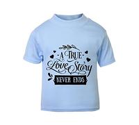 A True Love Story Never Ends [Style one] (Romantic Quotes for Couples, Anniversary) Short Sleeve Cotton Toddler t Shirt, 2-3 Years, Pastel Blue